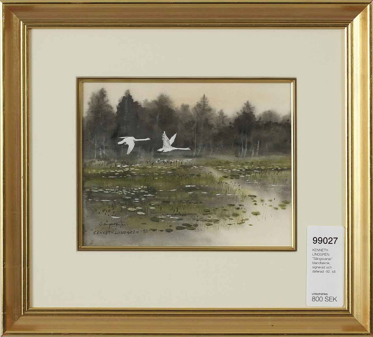 KENNETH LINDGREN. "Sångsvanar" blandteknik, signerad och daterad -92.