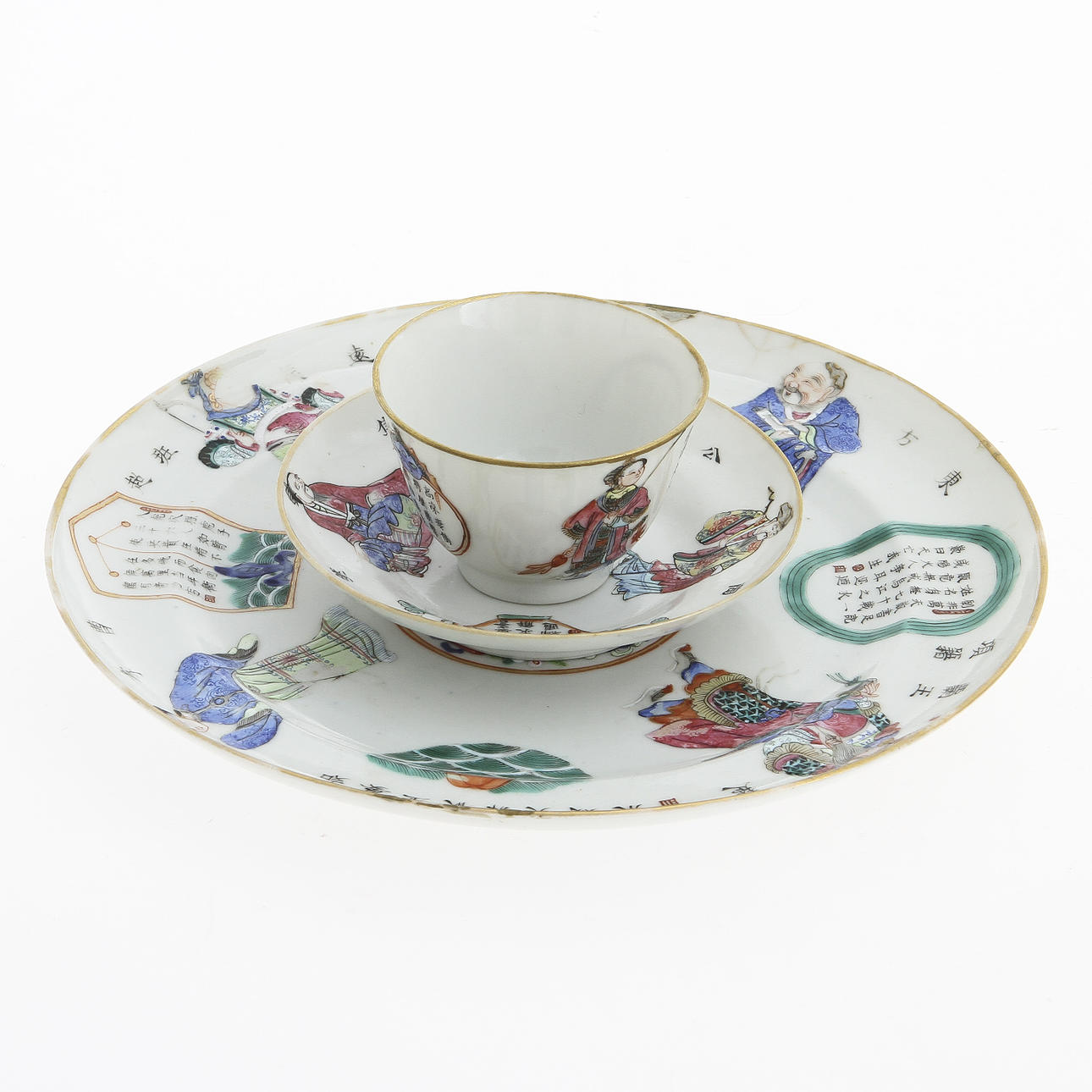 TALLRIK samt TEKOPP med FAT, porslin, Kina, 1800-tal.