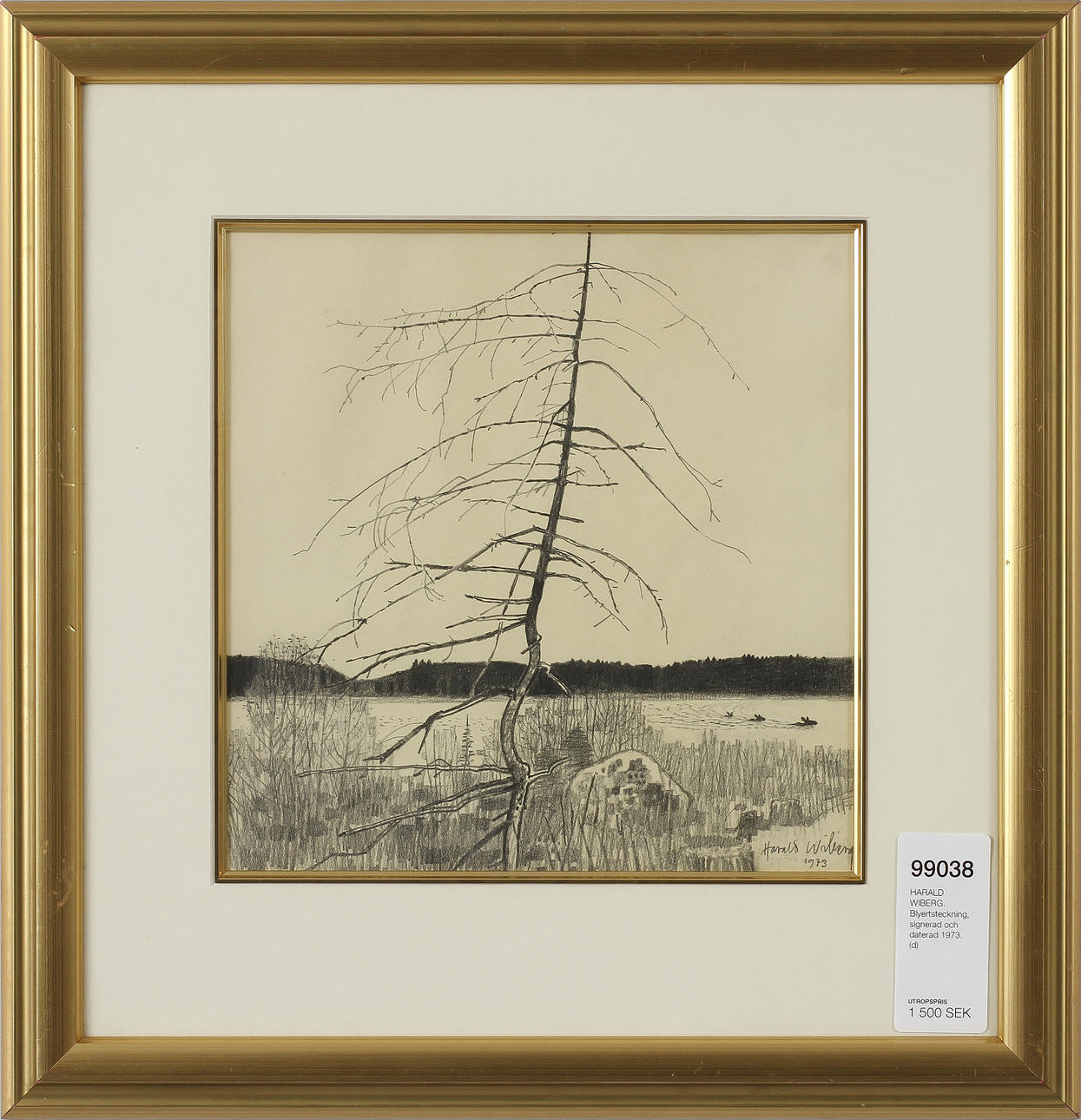 HARALD WIBERG. Blyertsteckning, signerad och daterad 1973.