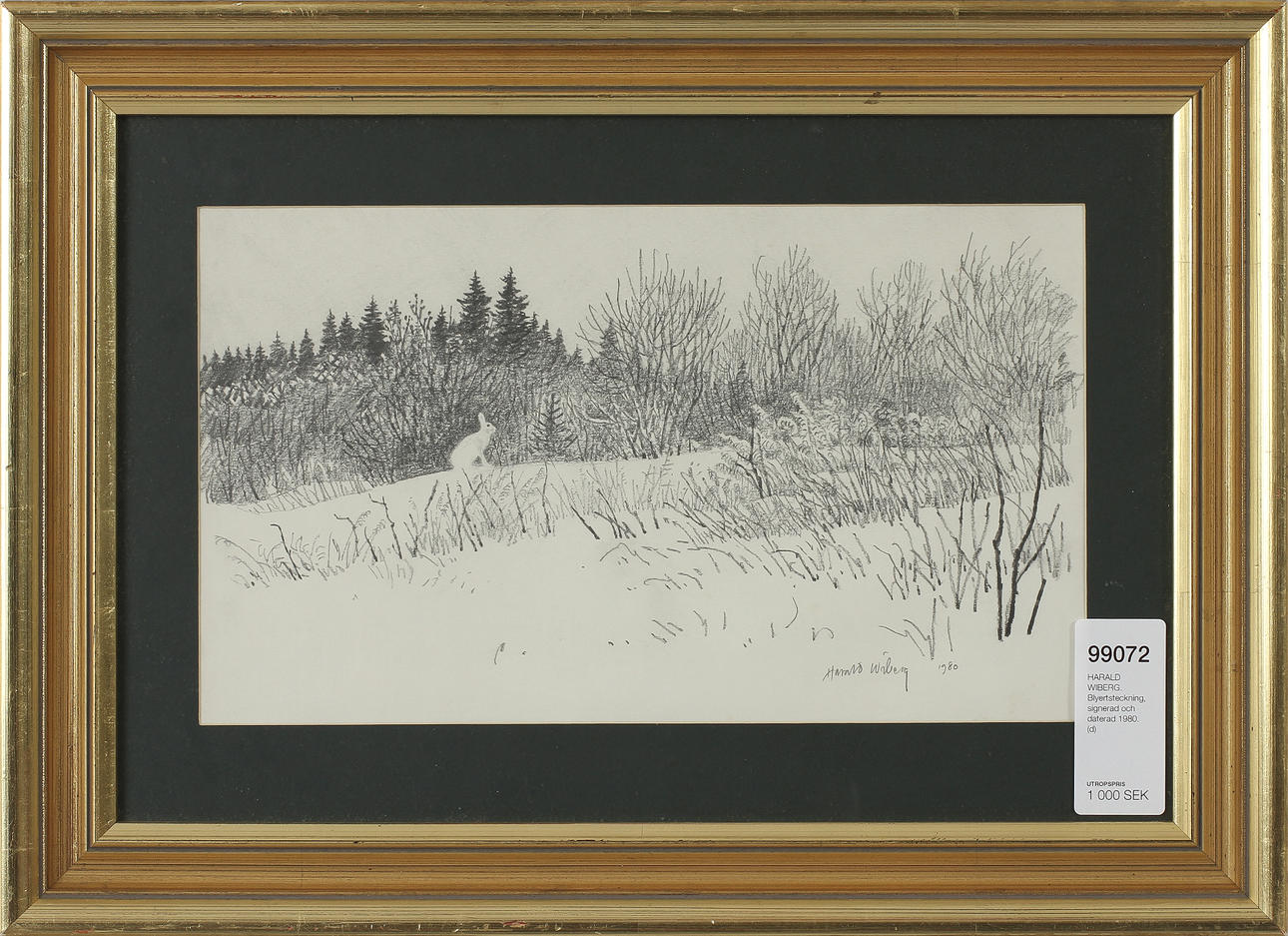 HARALD WIBERG. Blyertsteckning, signerad och daterad 1980.