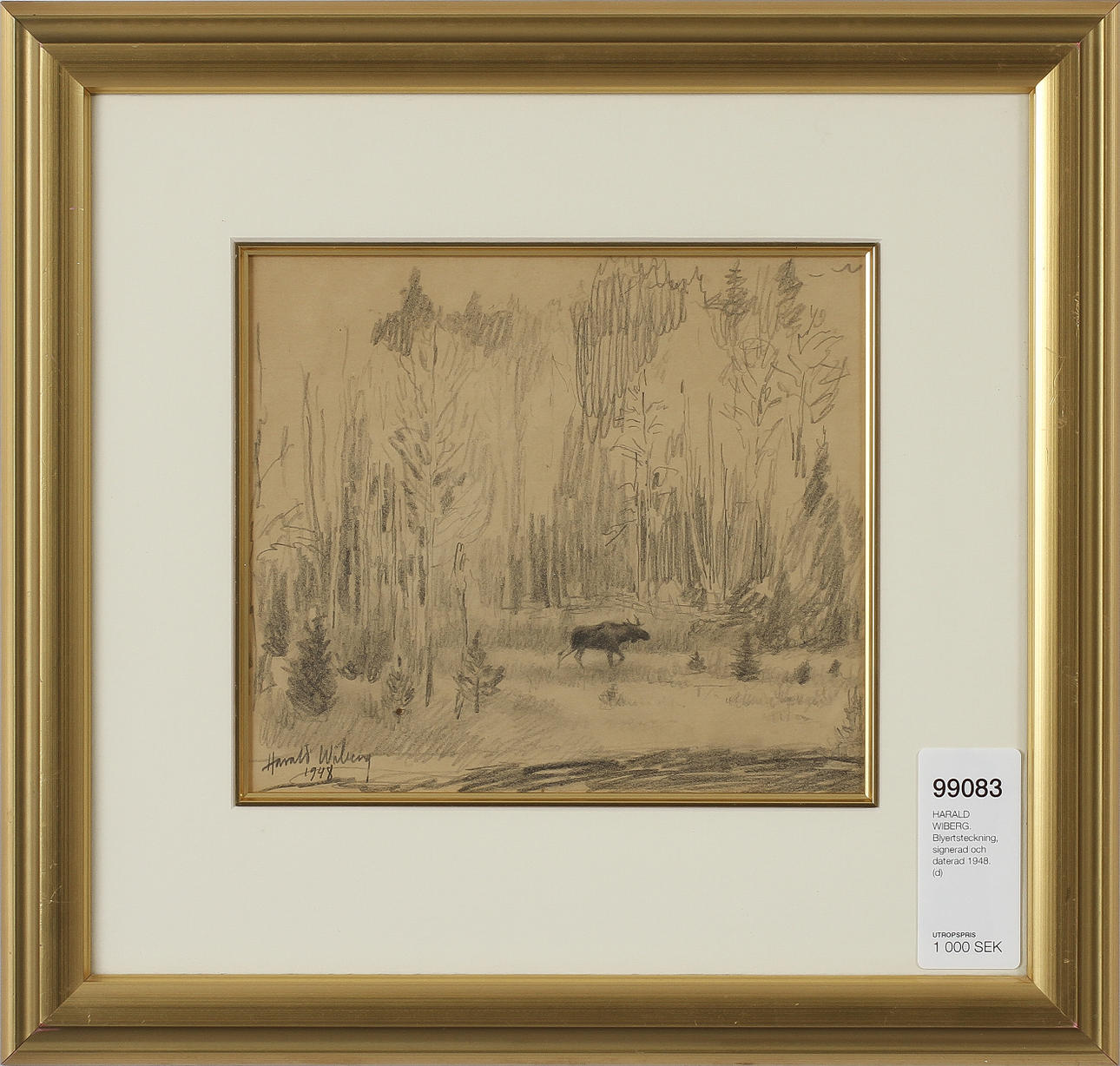 HARALD WIBERG. Blyertsteckning, signerad och daterad 1948.