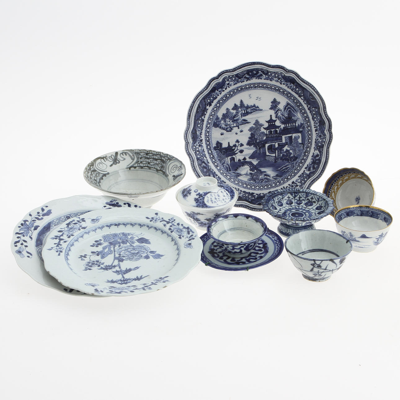 PARTI PORSLIN, 11 delar, Kina, 1700-tal resp 1800-tal.