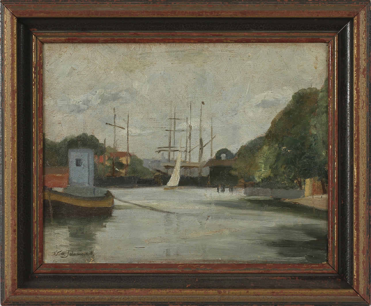 OKÄND KONSTNÄR. Olja på duk, bär signatur.