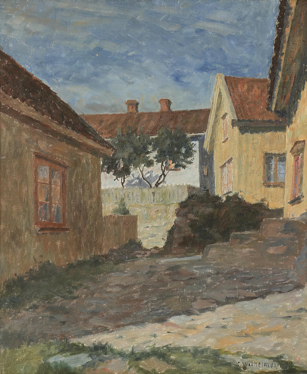 CARL WILHELMSON (1866-1928). Gränder i bohuslänskt fiskeläge. Olja på duk.