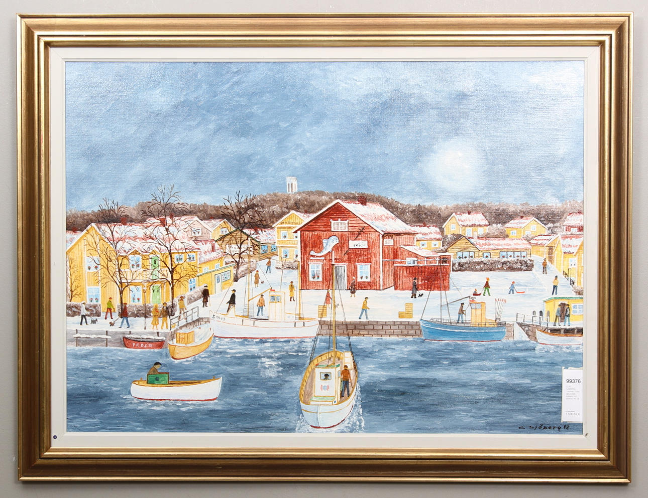 CURT SJÖBERG, "Hamnen Trosa", olja på duk, signerad och daterad -82.