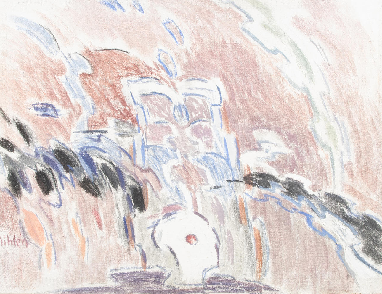 STAFFAN NIHLÉN. Komposition, olja på duk, signerad Nihlén.