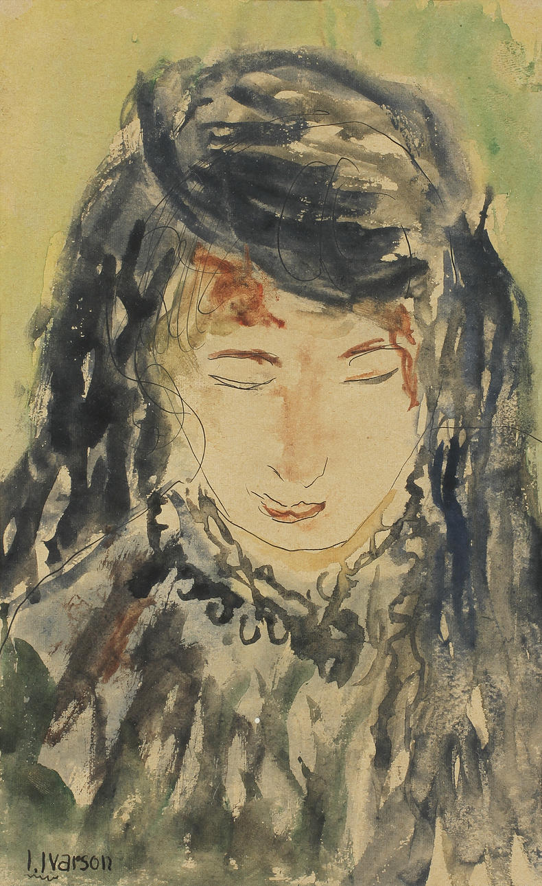 IVAN IVARSON (1909-1939). "Dam i sorghatt". Akvarell.