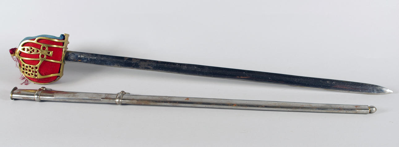 SVÄRD MED BALJA, stål/mässing/textil.