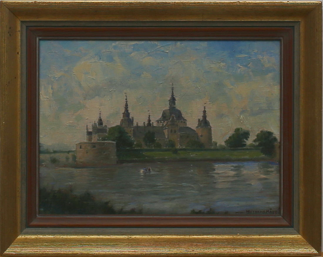 HERMAN HÄGG. Kalmar slott. Olja på pannå. Signerad.