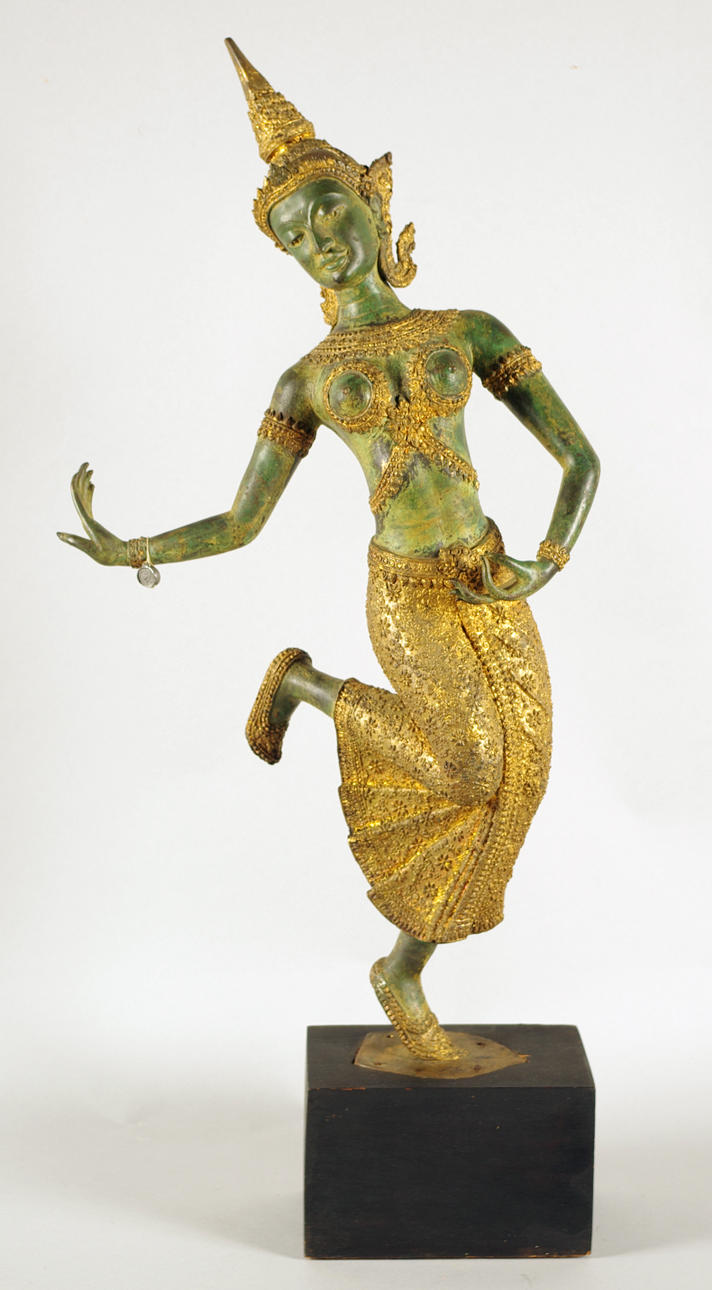 SKULPTUR, brons på träsockel, Indisk dansande kvinna.