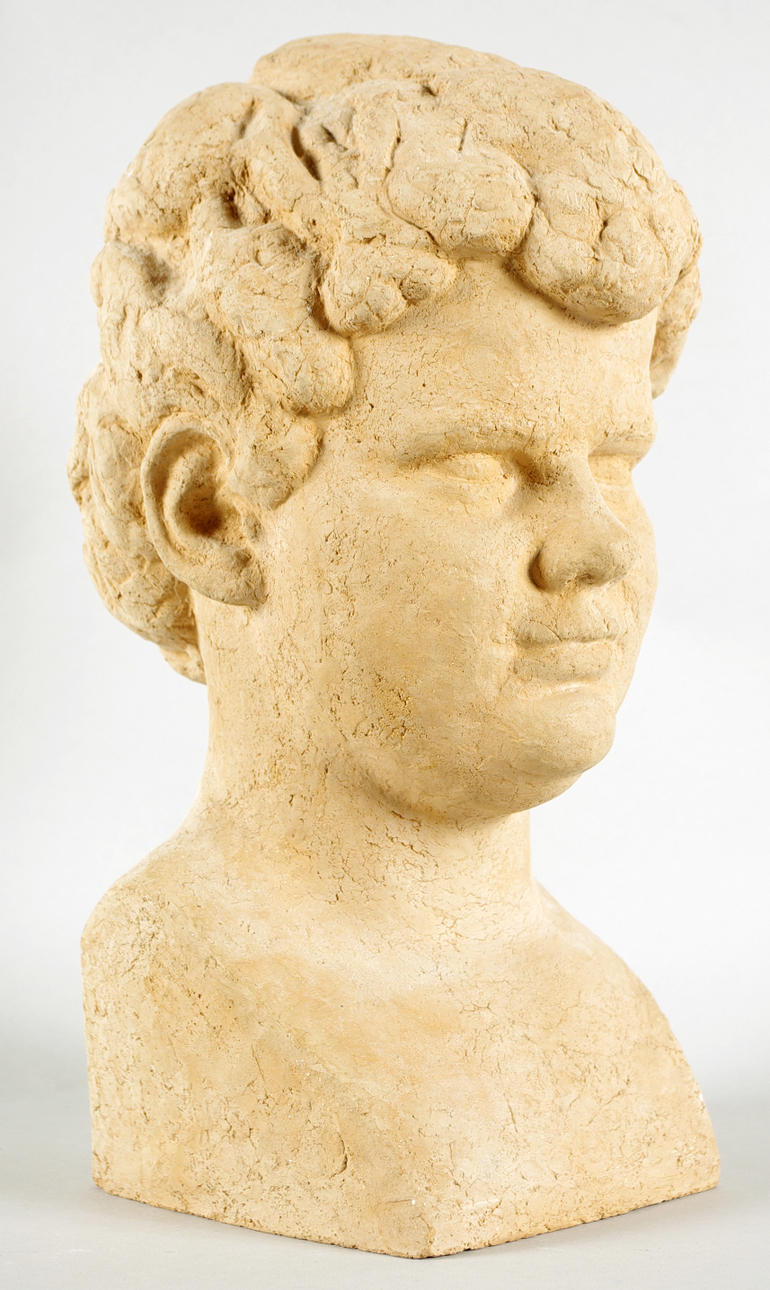 ANNIE WIBERG. keramikskulptur, pojkhuvud, signerad 1971.