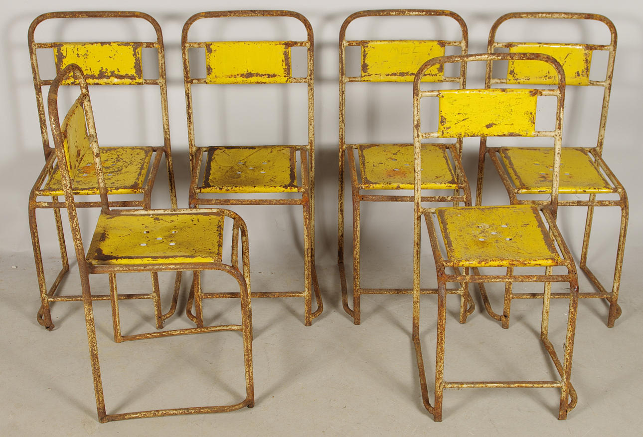 STOLAR, 6 stycken, gulmålad metall, industridesign.