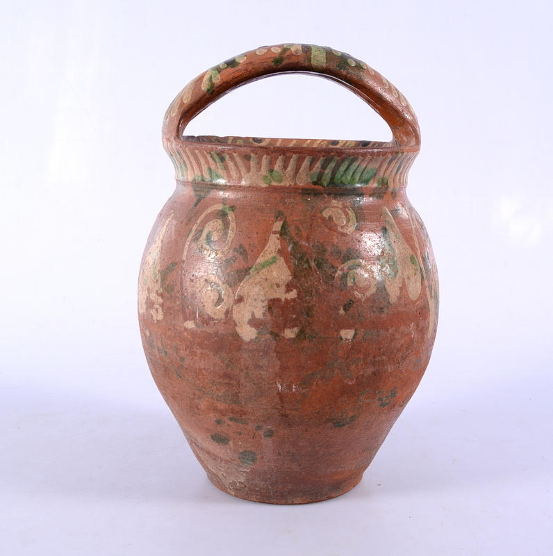 MUG WITH HANDLE, painted earthenware, 17/1800s.