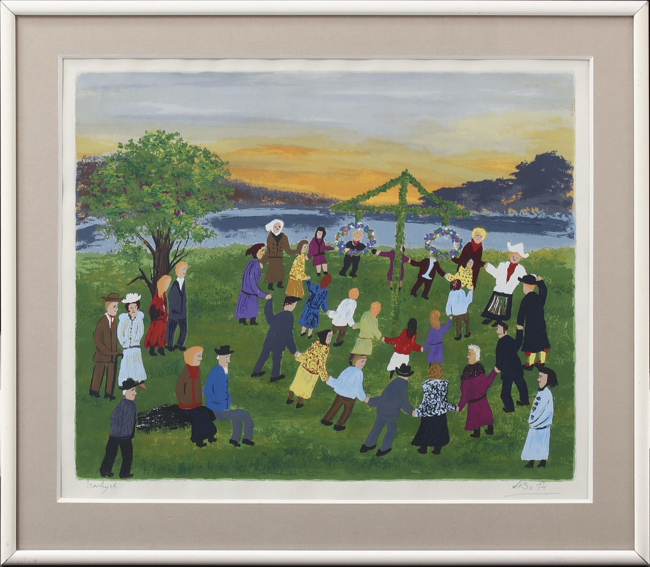 AXEL BENGTSSON. Midsummer dance, color lithograph, signed, proof print.