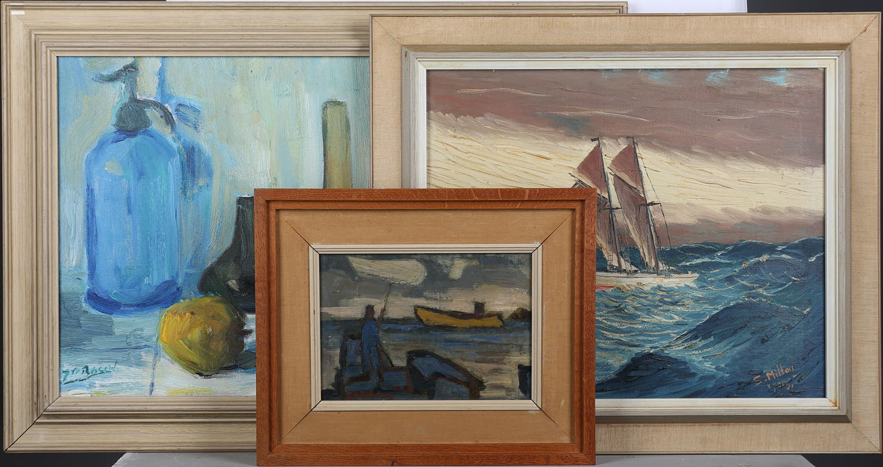 PARTI KONST, oljemålningar, 3 st, bla Bertil Landelius.