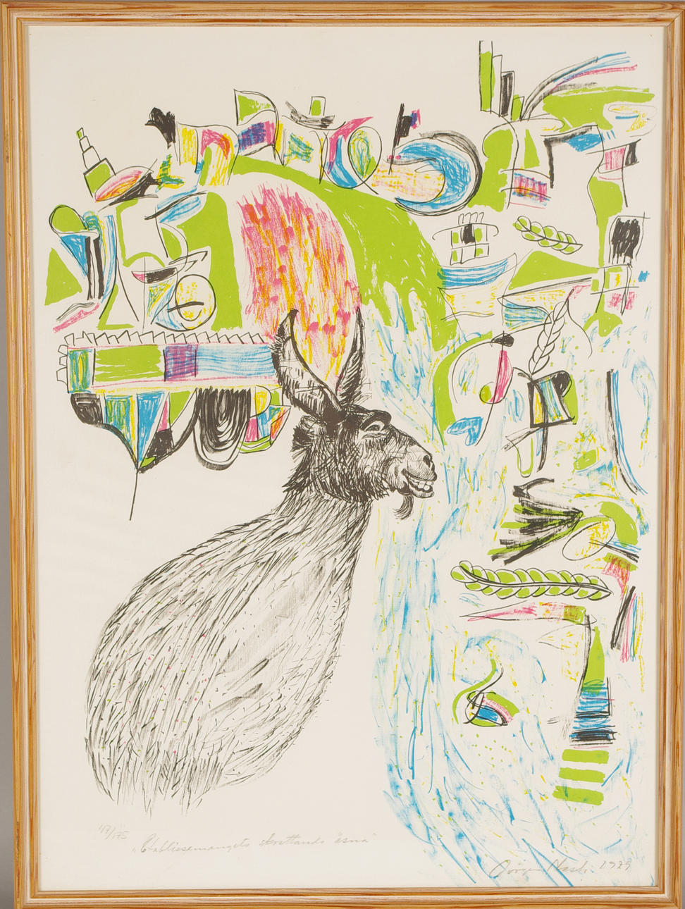 JÖRGEN NASH. "Etablissemangets skrattande åsna", färglitografi.