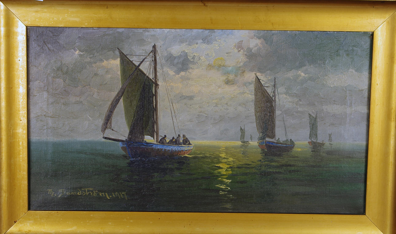 TH. SANDSTRÖM. Segelbåtar, olja på duk.