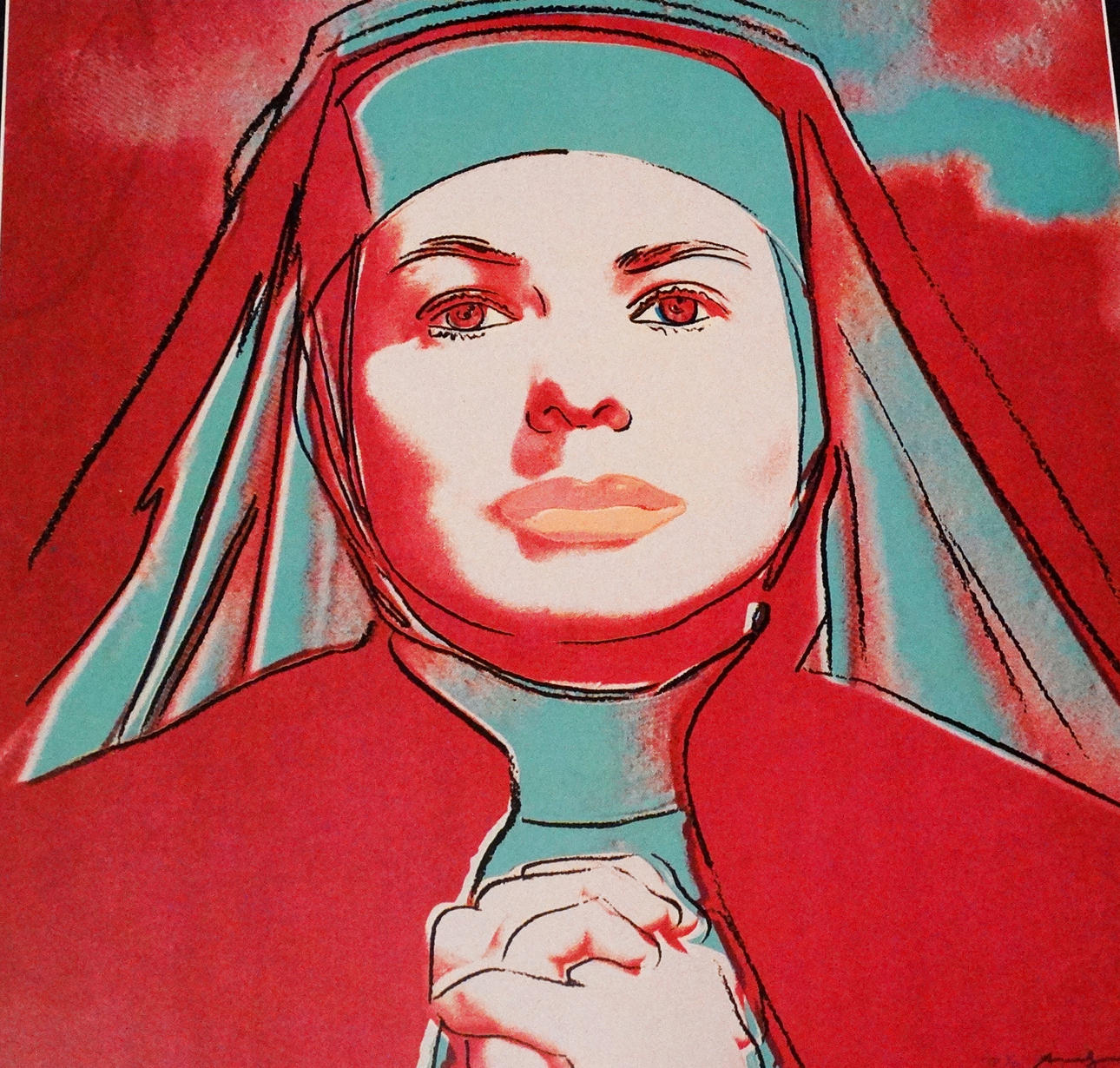ANDY WARHOL: INGRID BERGMAN, FARVE OFFSET, turkis-rød, Malmø, 1983.