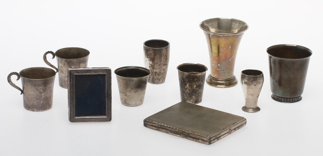 PARTI SILVER, 10 delar. Tot vikt (exkl ram) 356 gram.