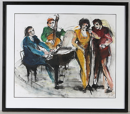 BILL OLSON. Musiker, blandteknik, signerad. Konst - Måleri - Auctionet