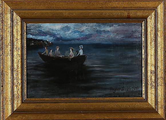 RAGNAR LINDÉN. Family in rowing boat, oil on Board, signed and dated ...