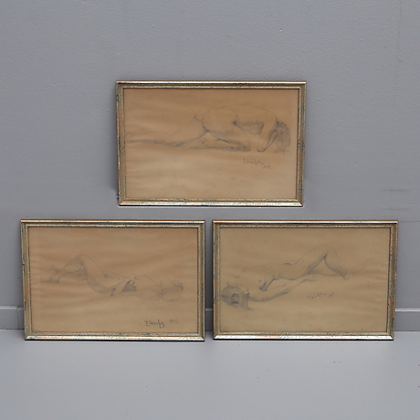 FRITZ KÄRFVE, THREE PENCIL DRAWINGS, nude study. Art - Drawings - Auctionet