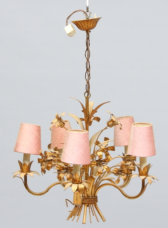 TAKLAMPA, fem ljusarmar, 1900-tal.