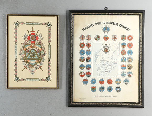 LITHOGRAPHIC PRINTS, 2 pcs, Lodge map of the IXth Masonic Province and ...