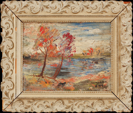 Unknown artist, landscape with trees, oil on Board, signed and dated ...