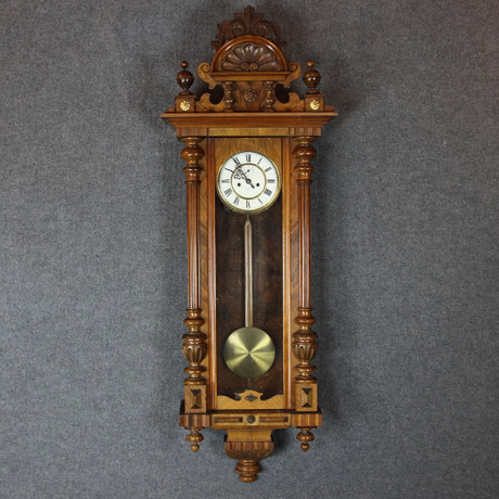 Wall clock, Neo-Renaissance, mahogany veneer, turn of the last century ...