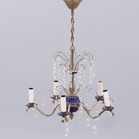 LJUSKRONA, 5-armad med prismor, rokoko-stil, 1900-tal. Belysning ...