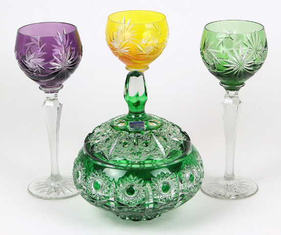 Crystal goblets and lidded box. Glass - Other - Auctionet