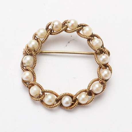 BROSCH, 12 Karat,GF, med pärlor,1930/1940-tal. Smycken & Ädelstenar ...