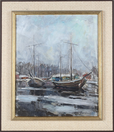 ERIC SÖDERSTRÖM. Harbor motif with sailboats, oil on Board, signed and ...