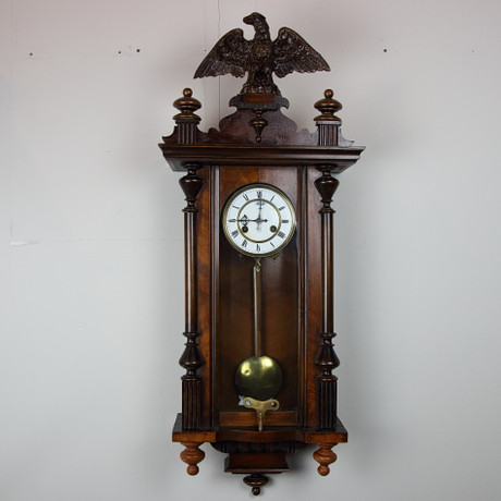 WALL CLOCK, Neo-Renaissance, walnut veneer, turn of the last century ...