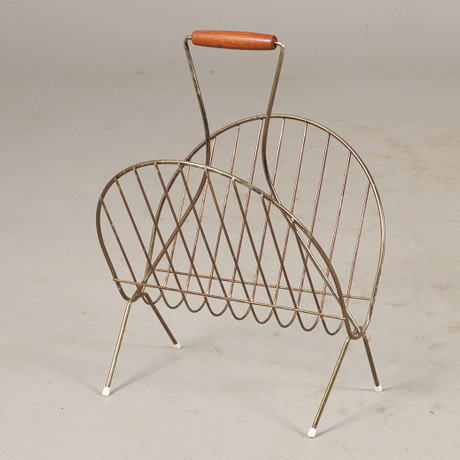 NEWSPAPER BASKET, string model with teak handle, mid-20th century ...