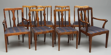 KARMSTOLAR 1 par, STOLAR 6 st, björk,1900-tal.