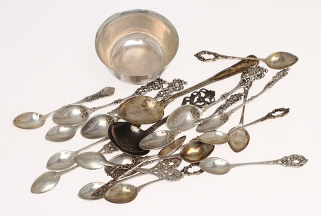 PARTI SILVER, 22 delar, skedar samt skål, 1900-tal.