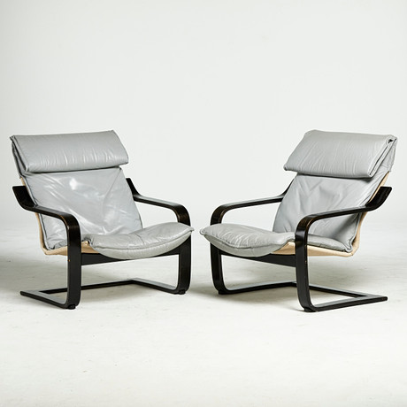 ARMCHAIRS, Paar, "Poem", IKEA, 1980er Jahre, grauer Lederbezug