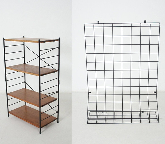 Wall wardrobe in String design, metal and shelf, with wooden shelves ...