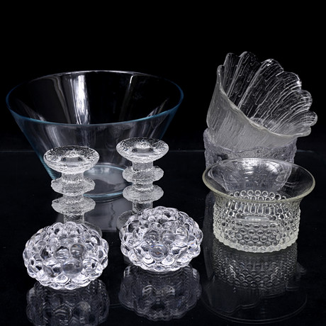 GLASS OBJECTS, clear glass, 8 pcs, among others IIttala, Boda, Orrefors ...