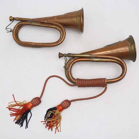 Two English brass and copper bugles by Argyll Sutherland and Ontario ...