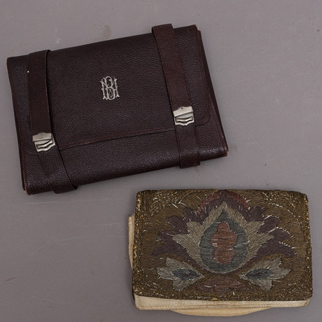 HANDVÄSKA & BÖRS, tyg, läder monogram i silver, 1900-tal. Vintagekläder ...