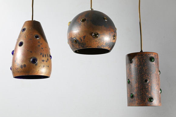 NANNY STILL. HENNES ART. Peill & Putzler, 3 x koppar taklampa från 1960-talet (12-341).