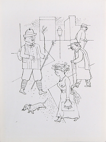 GROSZ, GEORGE. ”Storstadens liv och rörelse.” Litografi/papper 35,5 x ...