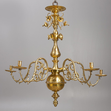 LJUSKRONA, barockstil, mässing, 1900-tal, 5 ljusarmar. Belysning ...