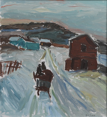 OLOF TRÄNK. Oil on Board, road in winter landscape, signed Olof Trænk ...