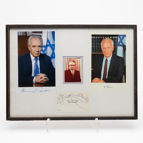 AUTOGRAPH. Three Israeli presidents / prime ministers. Shimon Peres ...