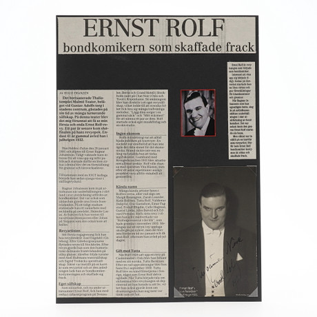 AUTOGRAF. Ernst Rolf (1891-1932) svensk sångare, skådespelare och ...