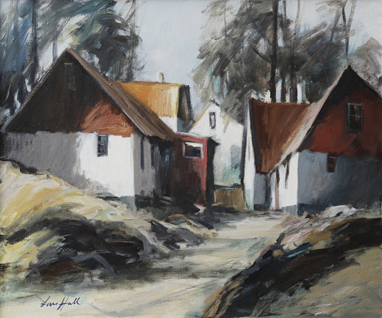 LARS HALL. Gårdsmotiv, olja på duk, signerad. Konst - Måleri - Auctionet